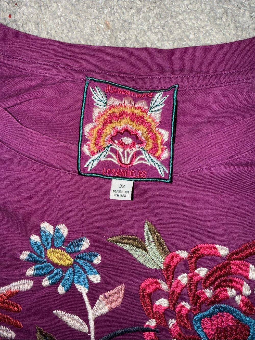 Embroidered Short Sleeve Tee in Plum by (no brand) Originally $150 - Picture 2 of 3